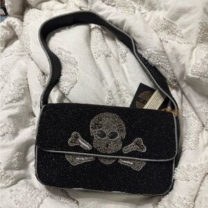 Black Beaded Skull Crossbody Bag
